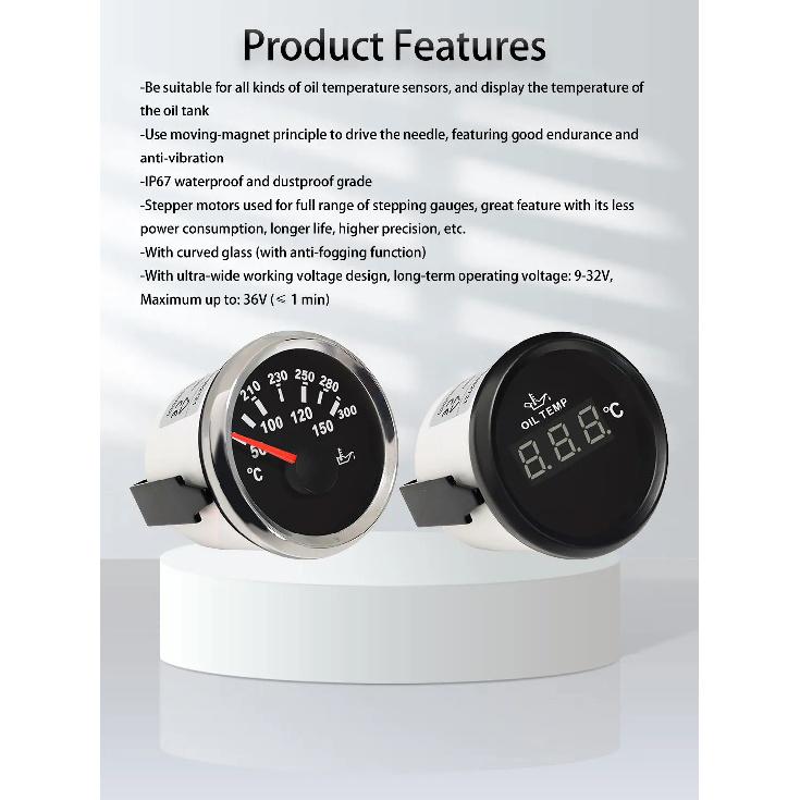 RHAXEL Oil Temperature Temp Gauge 50-150℃ with Red Backlight 52mm (2Inches) 12Volt 24Volt