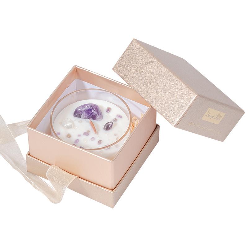 Прозрачная стеклянная подарочная коробка-сувенир высокого класса с долговечным ароматом, ароматическая свеча с ароматом натурального кристалла