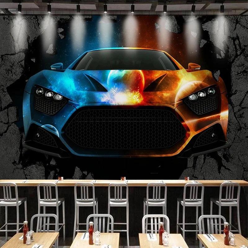Фотообои 3D Крутые фрески для автомобилей Ресторан Кафе Бар Креативный фон Обои