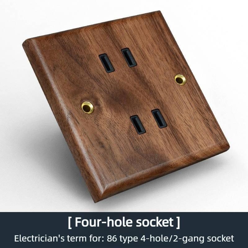 Black Walnut Solid Wood Brass Lever Retro Switch Panel Wall Mount 86 Open Line Box Surface Three Open 16A Socket