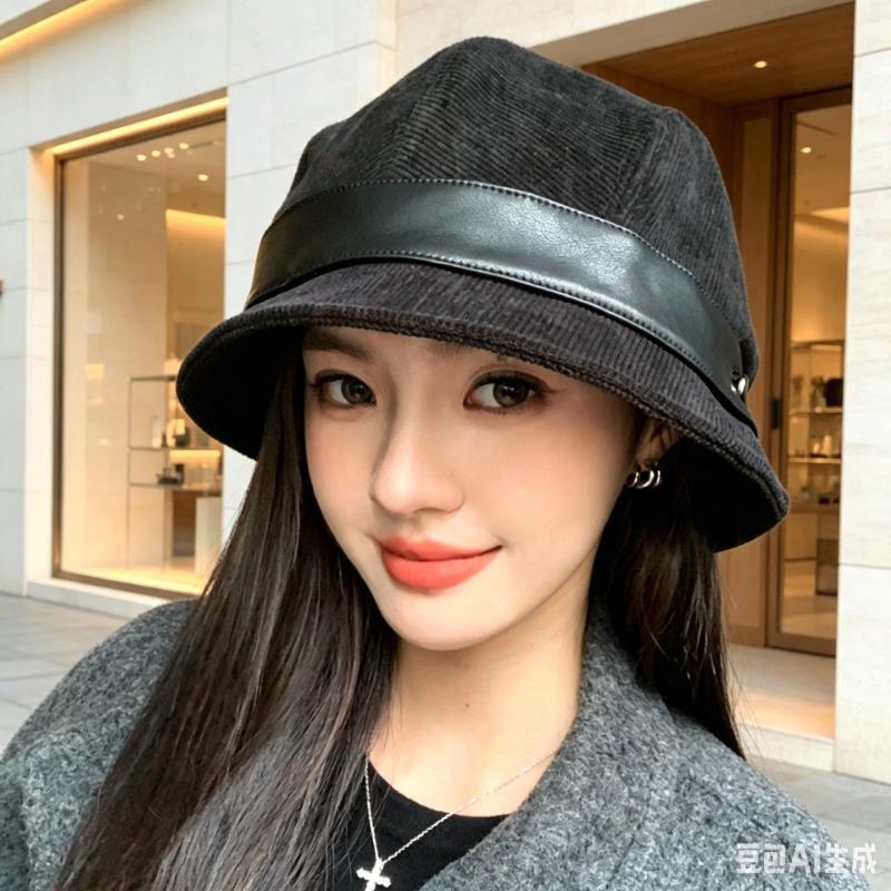 Women S Korean Style Solid Color Warm Bucket Hat