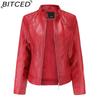 BITCED Весенне-осенняя женская кожаная куртка Женская элегантная кожаная куртка большого размера со стойкой
