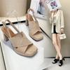 Chunky Heel Lady Temperament Sandals Summer High Heel Matte Leather Platform Open Toe Women's Shoes