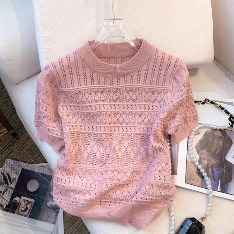 Летние повседневные трикотажные футболки с коротким рукавом, женские, темпераментные, шикарные, с круглым вырезом, свободные, женские футболки, топы, элегантные, облегающие, однотонные, женская футболка 26517