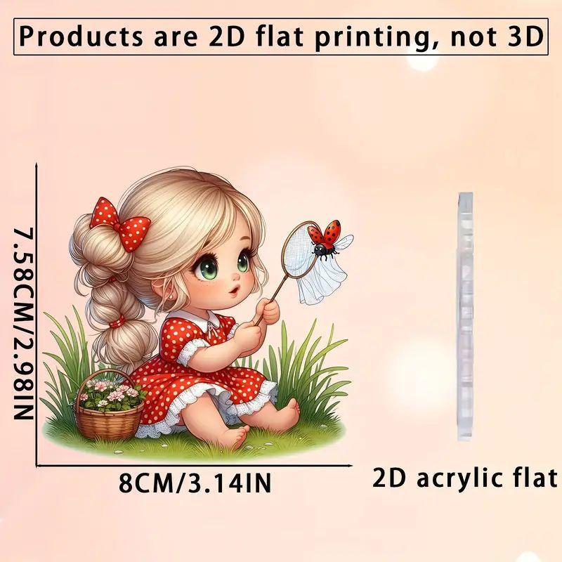 New Acrylic Flat 2D Flower Fairy Green Fresh Girl Cartoon Car Pendant Keychain