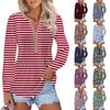 Женская мода с рукавами-фонариками, плиссированной V-образной горловиной, полосатой набивной футболкой, туникой, топом