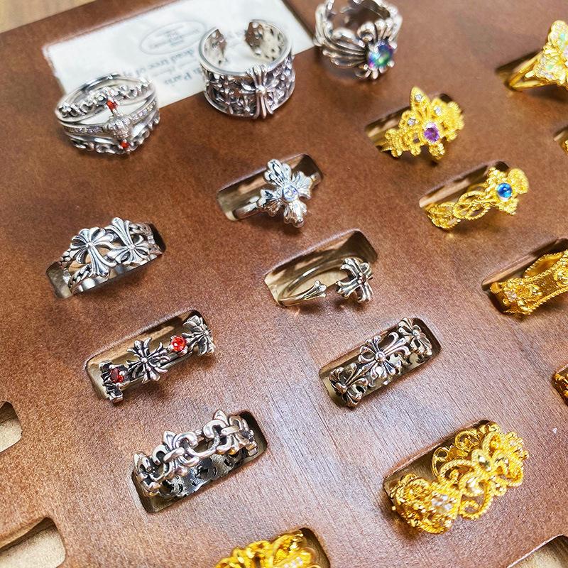 [Jewelry Collection] Retro Personality Medieval Iris Cross Open Ring Light Luxury High-End Ring Woman