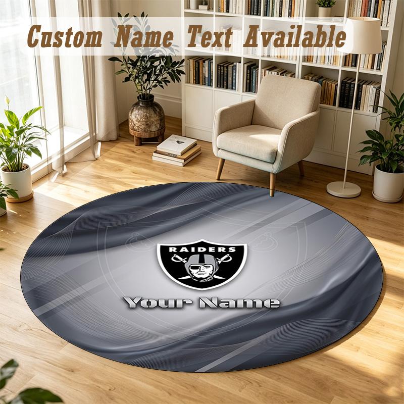 Round Rug Custom NameLas Vegas Raiders Pattern Non Slip Carpet Home Floor Decor