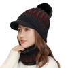 Hat women's winter thermal hat spell color ribbon brim imitation mink knitted hat thickened scarf set hairball cap