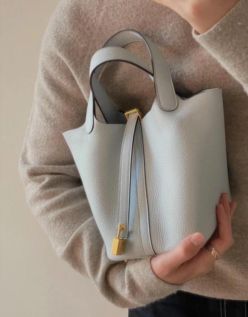 Импортная коровья кожа Ручная работа Кожаная женская сумка-ведро с зернистостью личи