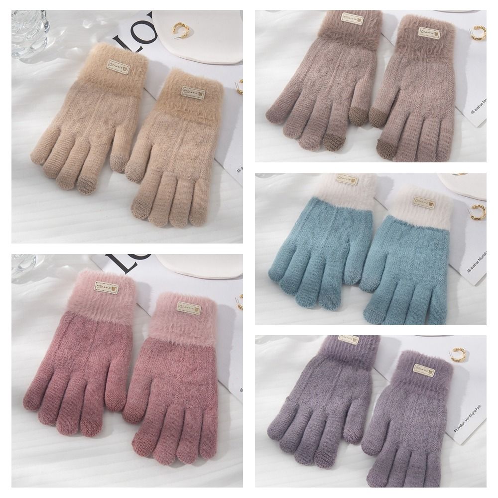 Full Finger Mittens Five Finger Cycling Driving Gloves Plush Knitting Gloves  Outdooor