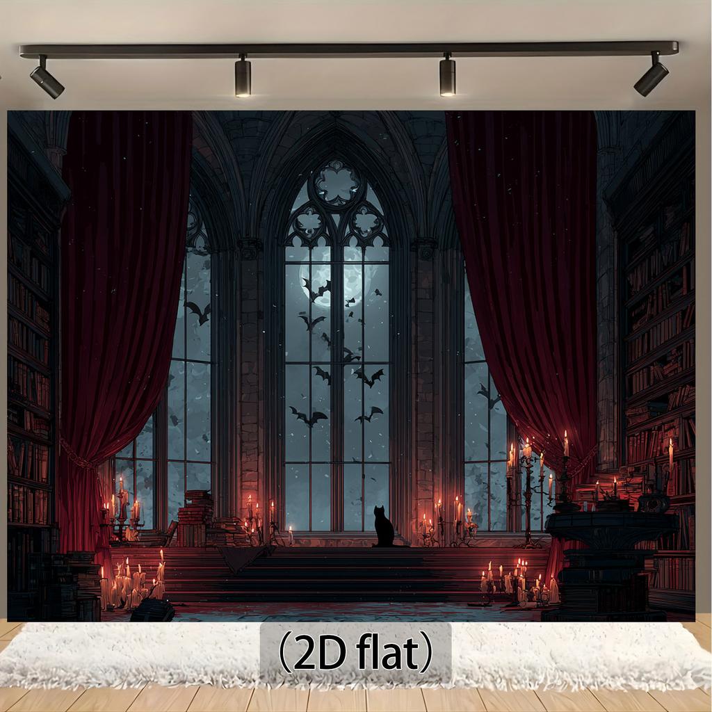 1pc Gothic Library Background Cloth - Halloween Party Decoration Vampire Gothic Photography Background