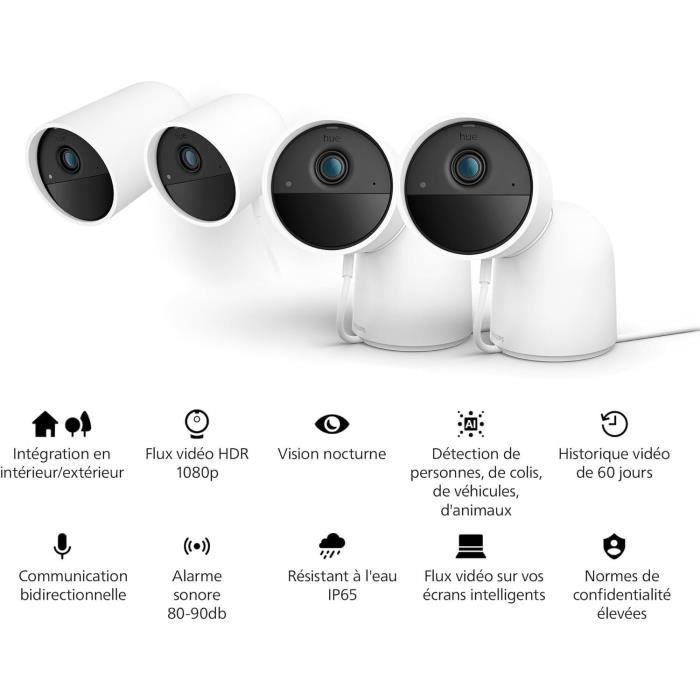 Caméra filaire avec support de bureau - Philips Hue - Secure - HD 1080P - Intérieure ou extérieure - Blanc