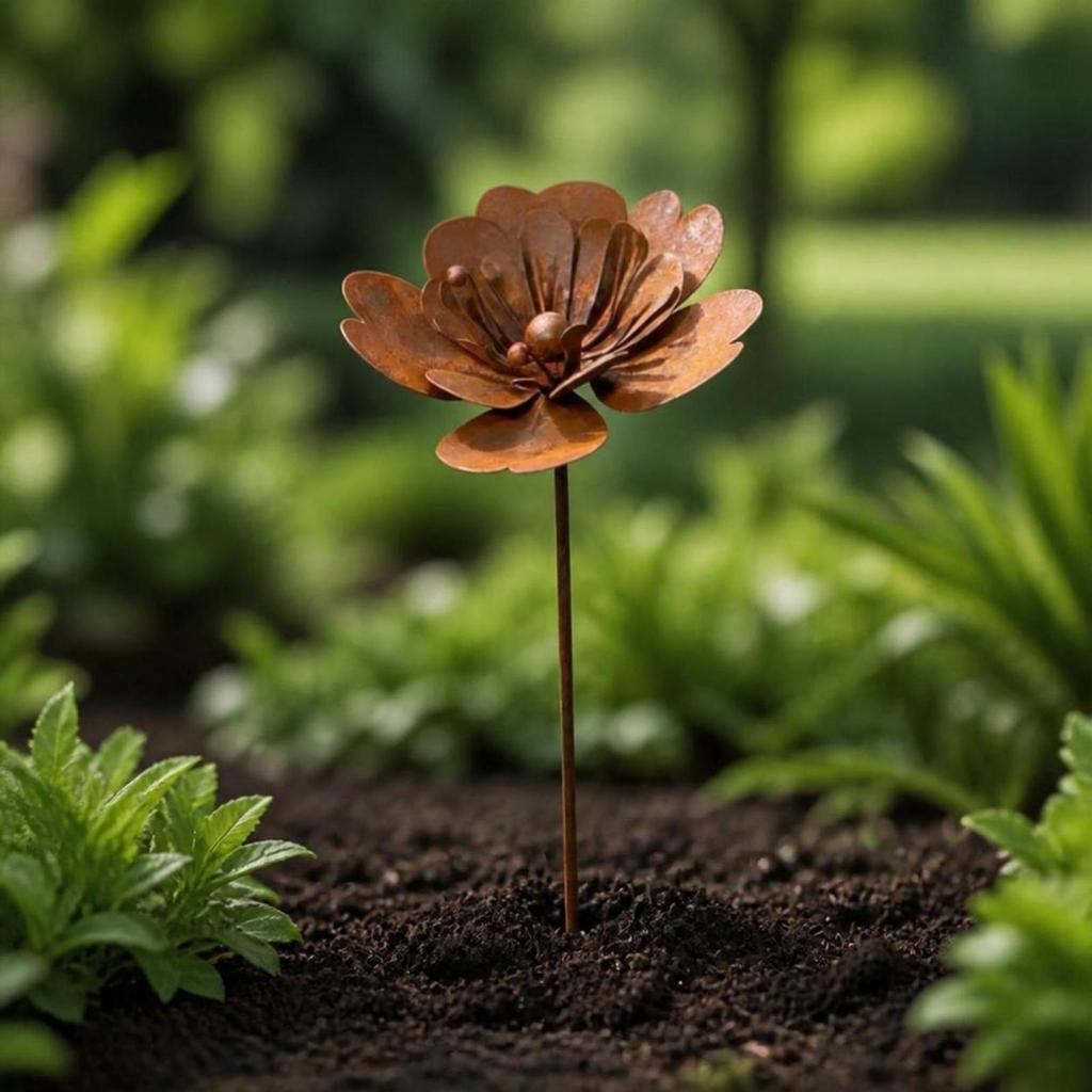 Metal Flower Stake Artisanal Ornament Long-Lasting for Lawns