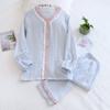 Spring and Autumn New Women's Pajamas Long-sleeved Trousers Two-piece Set 100%cotton Crepe V-neck Solid Color Fresh Homewear Set