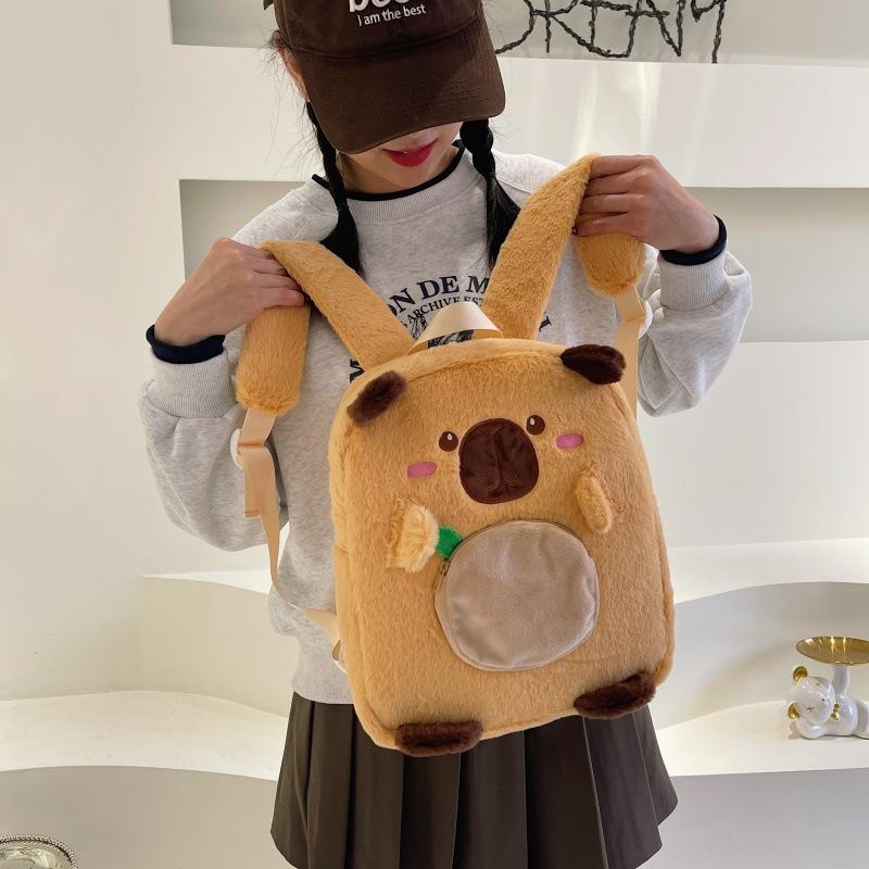 Школьная сумка Новая Капибара Иностранная Девочка Рюкзак Большой Вместимости Милая Капибара Мультяшная Повседневная Студенческая Плюшевая Сумка