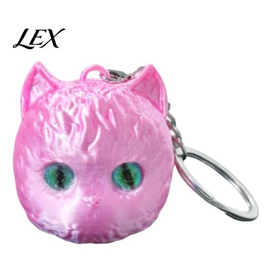 High-end Cat Accessory 3D Printed Head Keychain, Cute Kawaii Kitten Bag Charm with Pearlescent Finish & Bright Colorful Pendant Green Eyes,