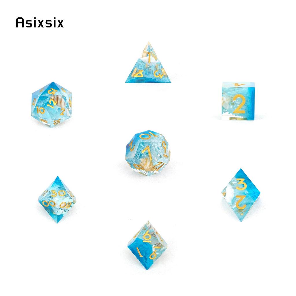 7 шт. синий золотой номер с острыми краями, смоляные кубики, многогранные кубики, подходящие для ролевых ролевых игр, настольная игра