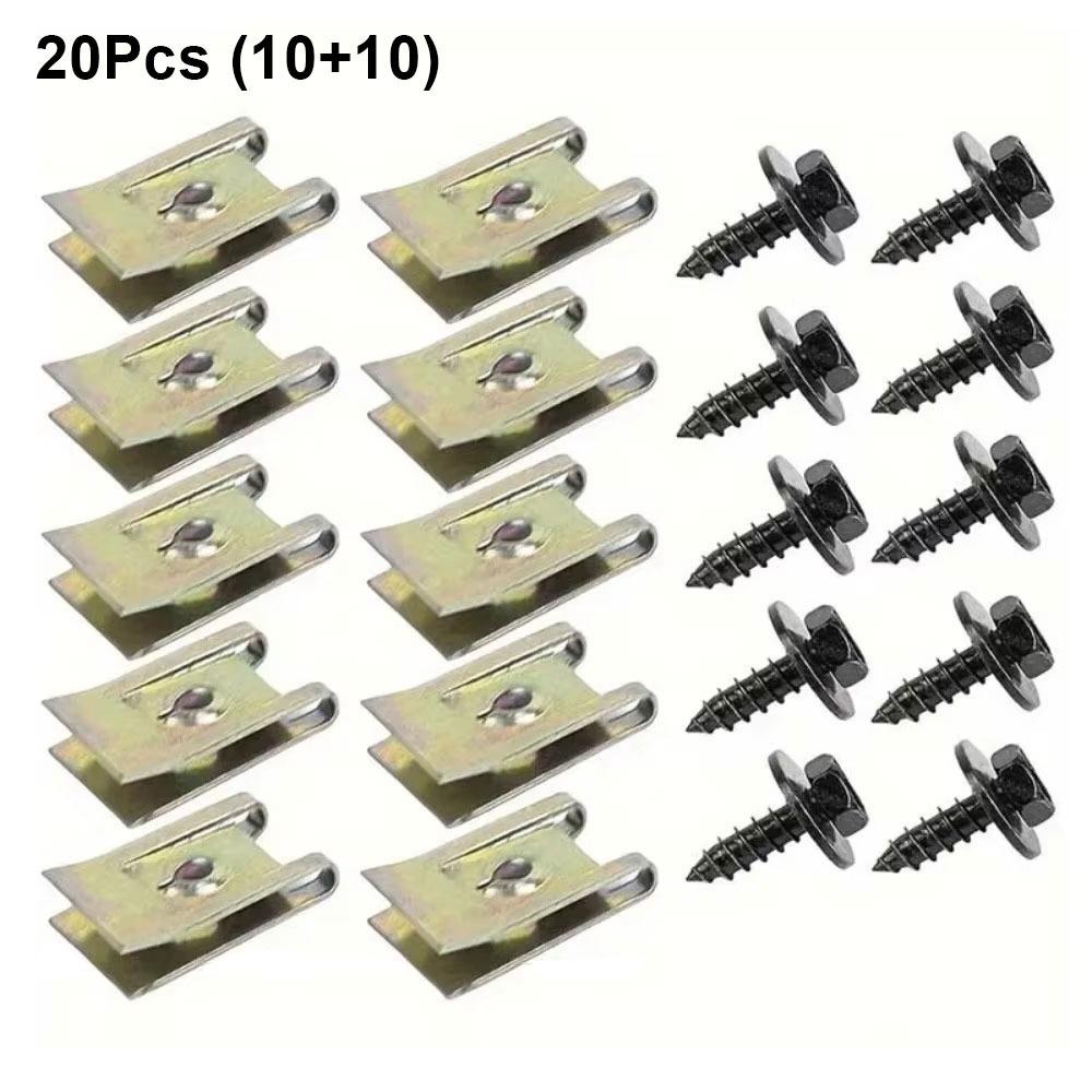 20/40/60Pcs with Screw Tapping Fastener Clip U-Type Nut/Screw Washers Durable Car Metal Screws