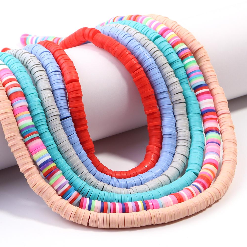 1 String 6mm Multicolor Polymer Clay Beads Flat Round Handmade Loose Spaced Beads For Jewelry Making DIY Bracelet Earrings Craft