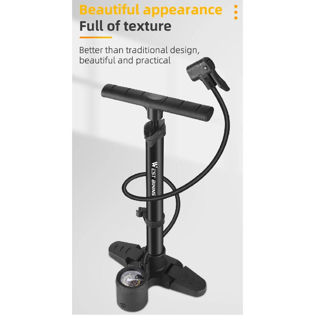 WEST BIKING 230 PSI High Pressure Bicycle Pump Foldable Lightweight MTB Road Bike Pump Aluminum Alloy Tire Inflator Cycling Tool