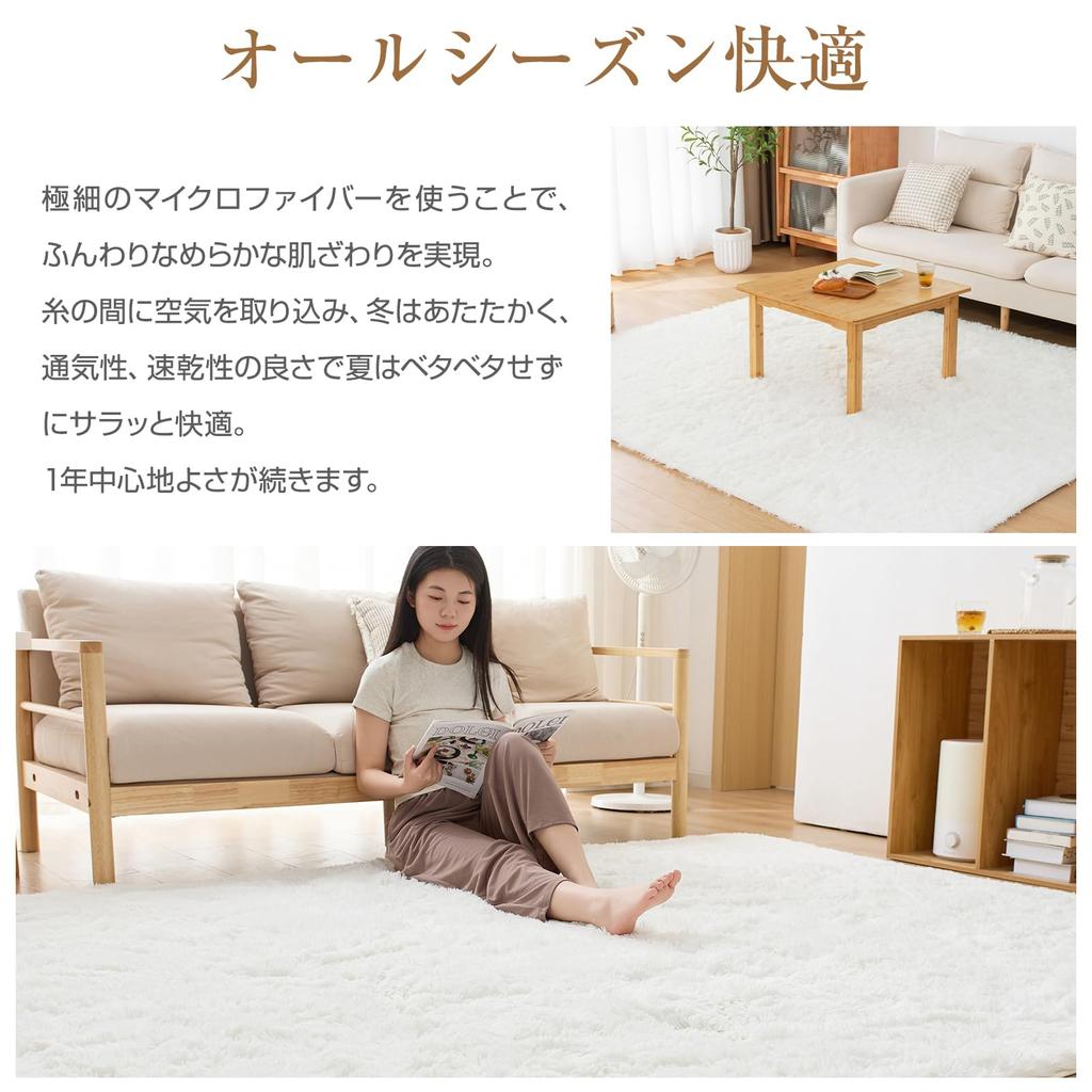 Softime Carpet Shag 200x250cm 3 Tatami Odor Dust Mite Soft To the Living Room Compatible with Underfloor Heating and Hot White Rug, Rug, (Approx.