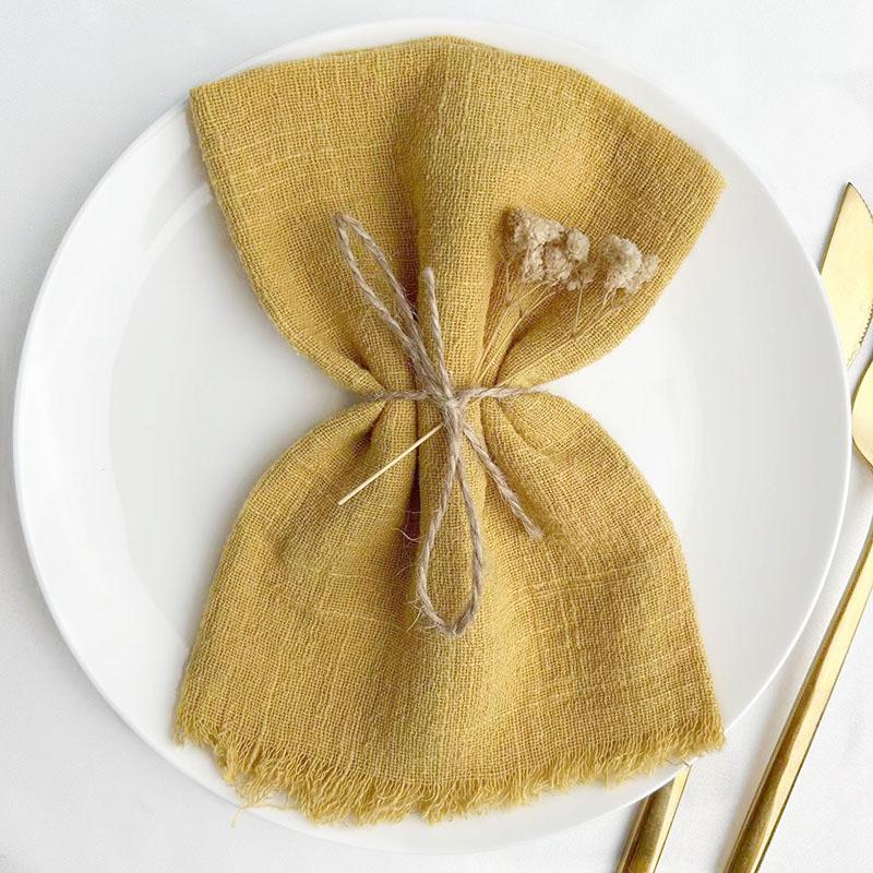 24pcs 32x32cm Sage Green Gauze Cotton Napkin Reusable Wedding Party Christmas Table Decor Retro Burrs Napkins Wholesale