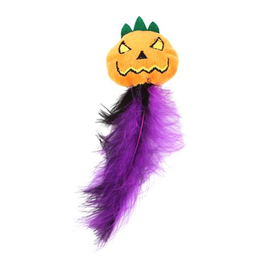 Self-entertainment Cat Toy Halloween Pumpkin Toy, Squeaky Stuffed Chew Interactive Soft Plush with Feathers for Indoor Cats