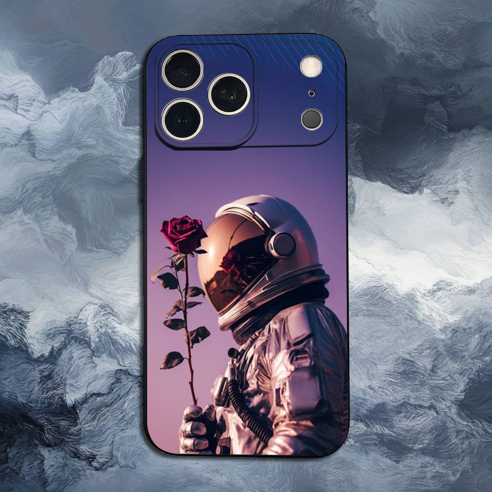 Милый Астронавт Для iPhone 12,14,13,15,16,11,17,X,Mini,XR,SE,XS,Plus,Pro,Max,8,7,Мягкий Силиконовый Черный Чехол