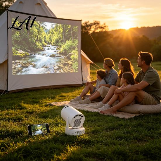 200 ANSI LED Projector Mini Portable with WiFi 6 & Bluetooth-compatible 5.4 4K Supported Supported Lumens 210 Degree Rotation Smart 5W Sound Base