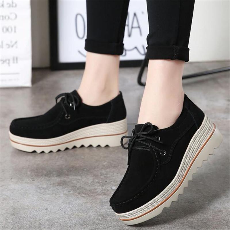 Spring Autumn Women Platform Shoes Ladies Loafers Genuine Leather Comfort Soft Moccasins Casual Flats Shoes Slip On Sneakers