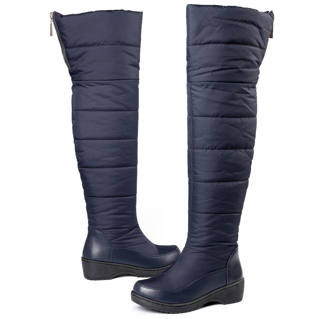 Krazing Pot PU Down Fiber Tarpaulin Autumn Winter Shoes Med Heels Size 44 Wedges Super Size Snow Boots Round Toe Keep Warm Knee Boots