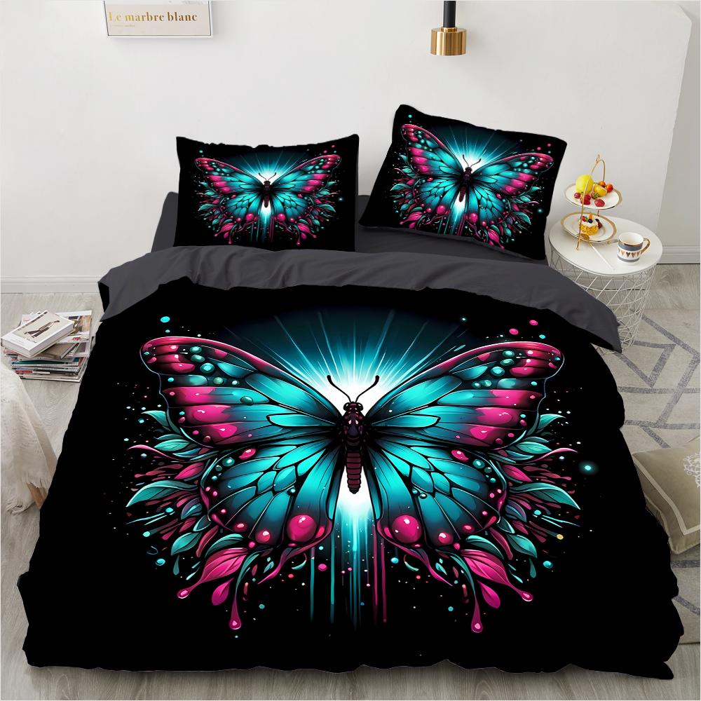 3D-печатный узор «Бабочка» (Комплект из трех частей) Односпальный двуспальный комплект постельного белья с пододеяльником и наволочкой