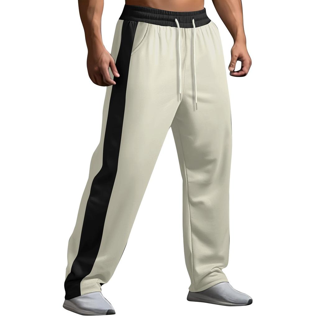 Men's Summer Drawstring Casual Color Block Pants Men's Breathable Sports Trousers
