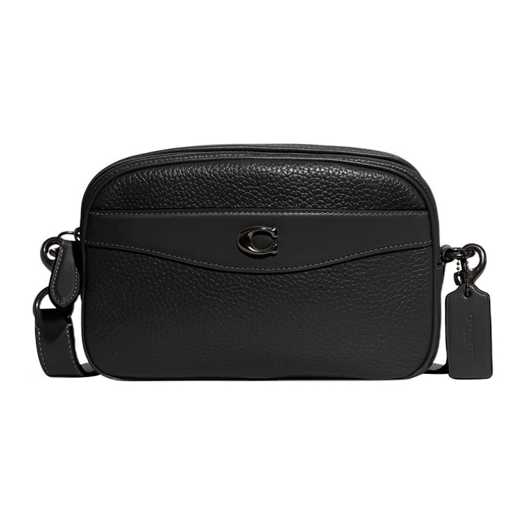 COACH Camera Leather With Suede Camera Bag, Shoulder Bag, Crossbody Bag Medium Women's Black CC386-V5BLK