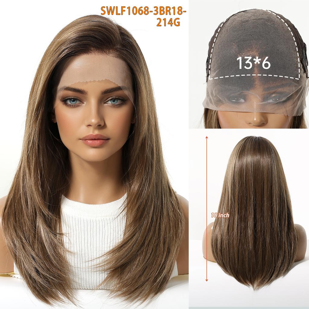 HAIRCUBE 13x6 Парик с кружевной передней частью для женщин Светло-русый Коричневый Слоистый До плеч Прямой Кружевной парик Естественная линия роста волос для ежедневного использования Вечеринки
