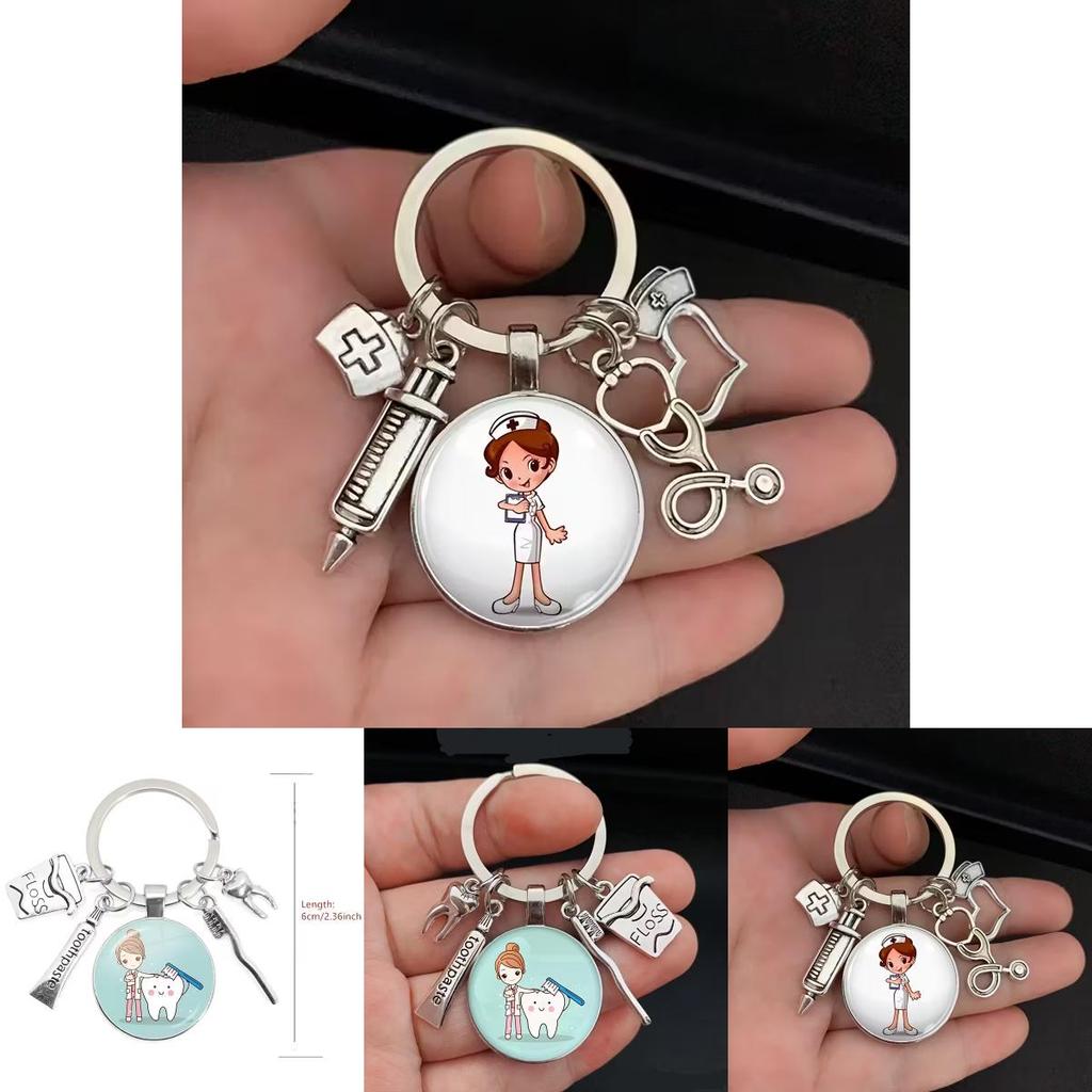 Dental Care Nurse Keychain With Medical Syringe And Stethoscope For Gift And Celebration