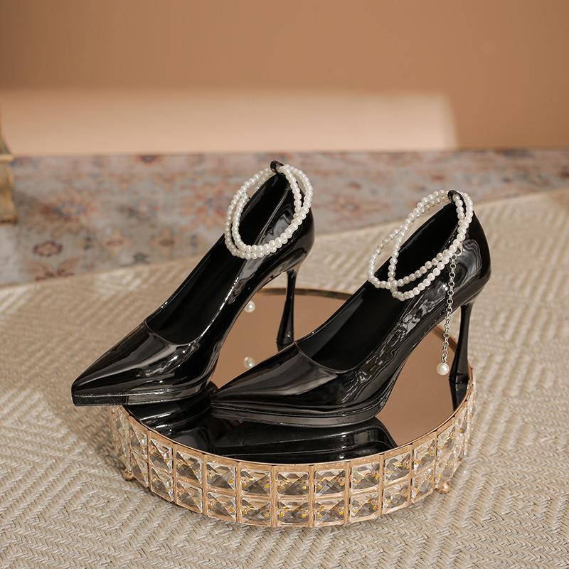 Водонепроницаемые туфли из лакированной кожи на высоком каблуке, фея, фея, темперамент, жемчужное слово со светлым ртом, тонкий каблук, не устают ноги, туфли-лодочки