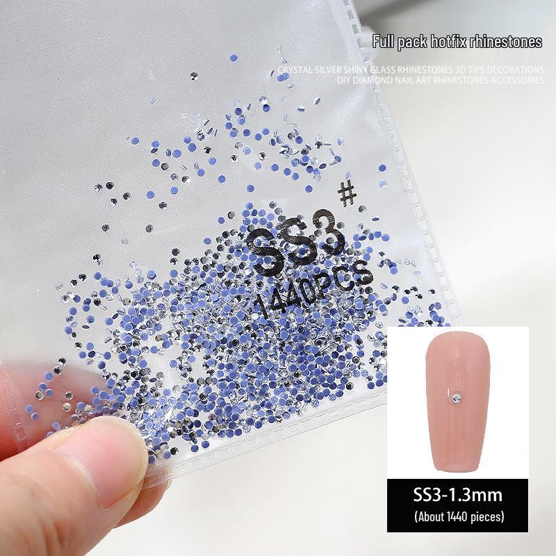 Nail Art Rhinestones Set: 1440pcs Hotfix White Round Flat Back Stones for Nail Decoration.