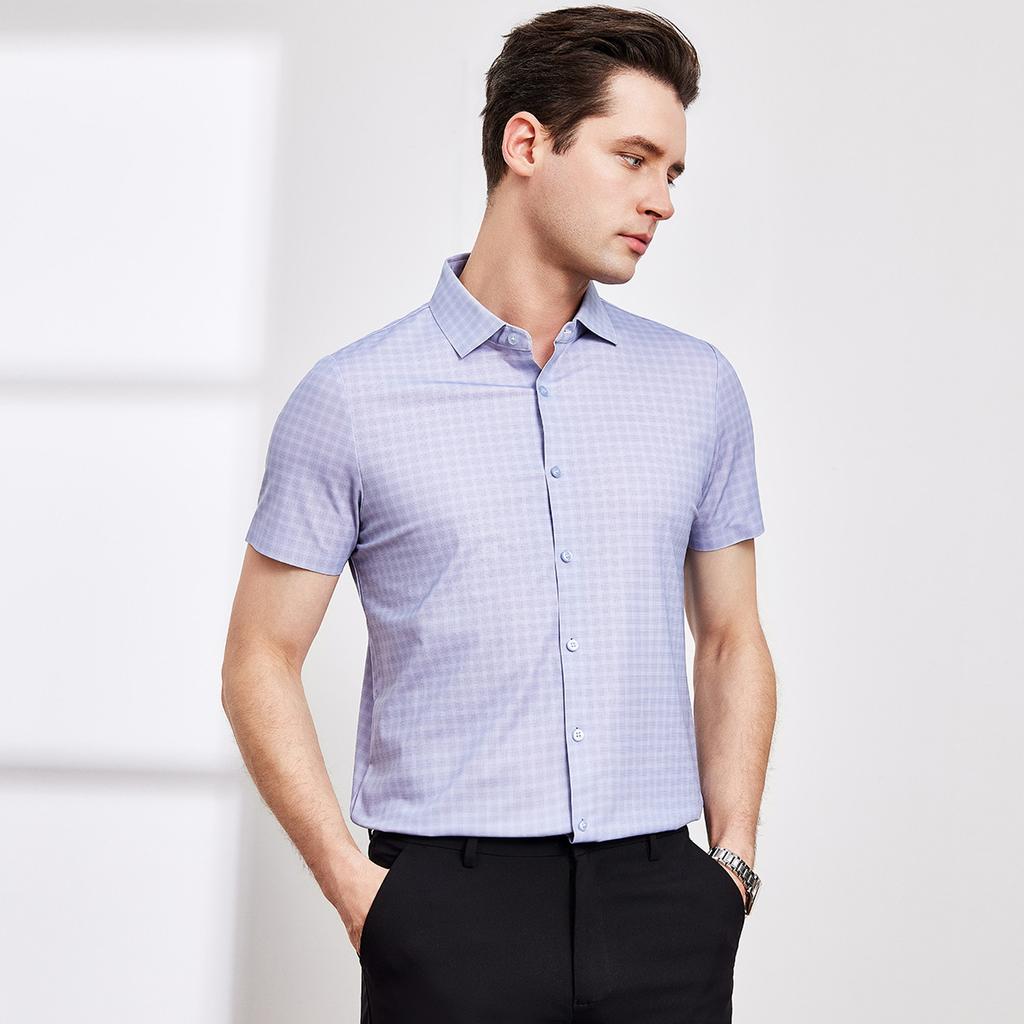 DP Ironless plaid short sleeved shirt for business, casual, easy to maintain, middle-aged men's shirt for simple commuting