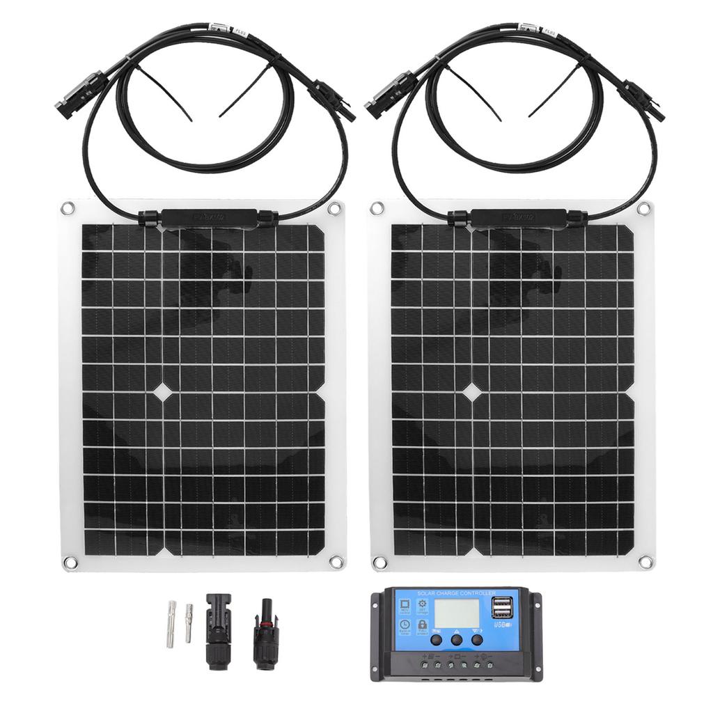 2pcs Solar Panel Kit 50W Monocrystalline Silicon Solar Charge Panel with 10A Controller for Car