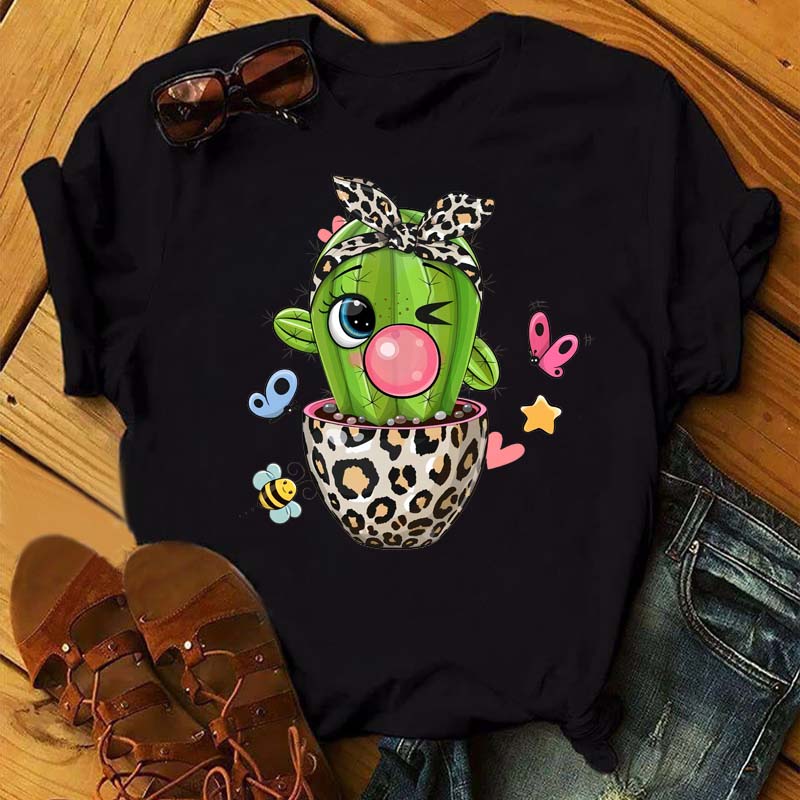 New Womens Tshirt Cute Leopard Cactus Print Top Womens Tshirt Casual Oneck Short Sleeve Streetwear FeUnisex Top Tshirt