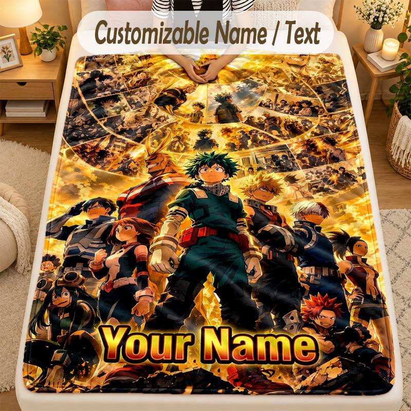Flannel BlanketMy Hero Academia Custom Name Text Personalized Soft Warm Throw Blanket Home Decor Gift