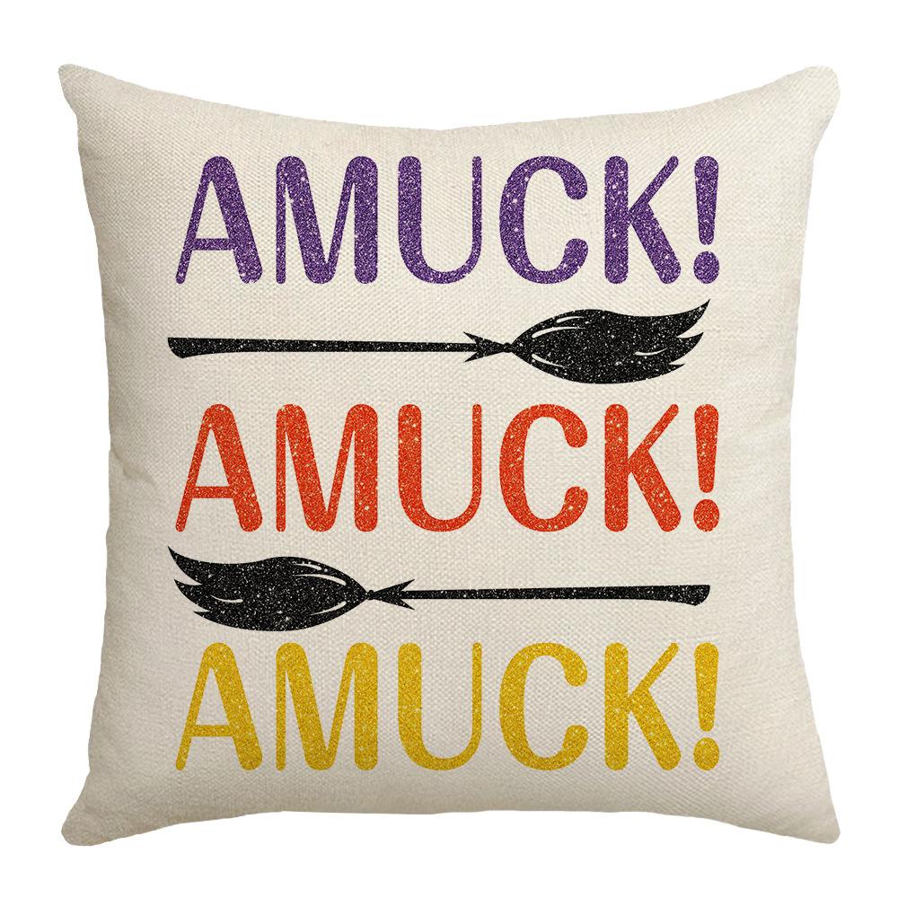 2023 Хэллоуин Декор Чехлы для подушек Простые наволочки с буквенным принтом 18x18 дюймов Праздничные украшения Льняная черная наволочка