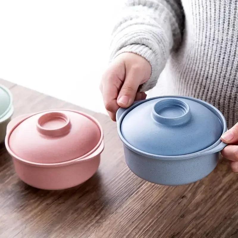 Однотонный поднос для ланча, тарелки, суповая миска с крышкой, посуда, чистая натуральная пшеничная солома, креативные салатники, кухонные инструменты для дома