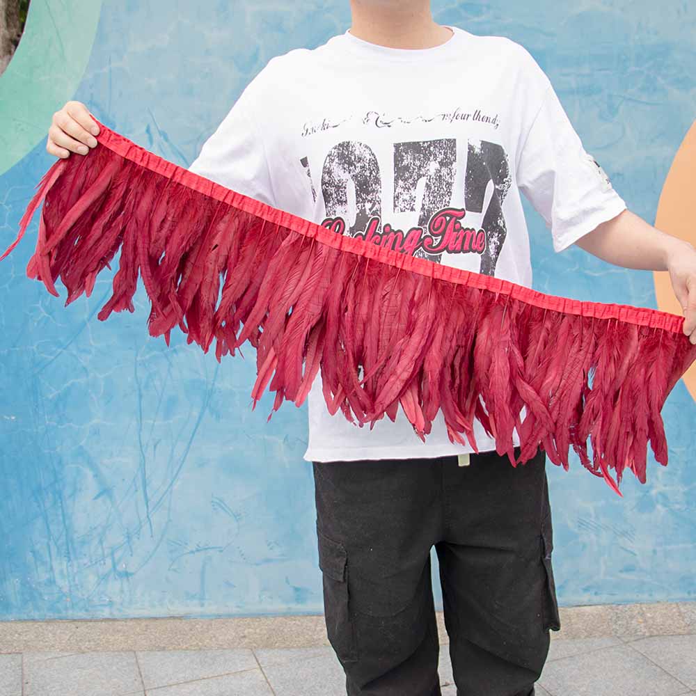 1 метр Натуральная красная петушиная хакл перьевая отделка бахрома 10-12 дюймов Свадебный карнавал украшение для вечеринки DIY одежда для шитья поделки