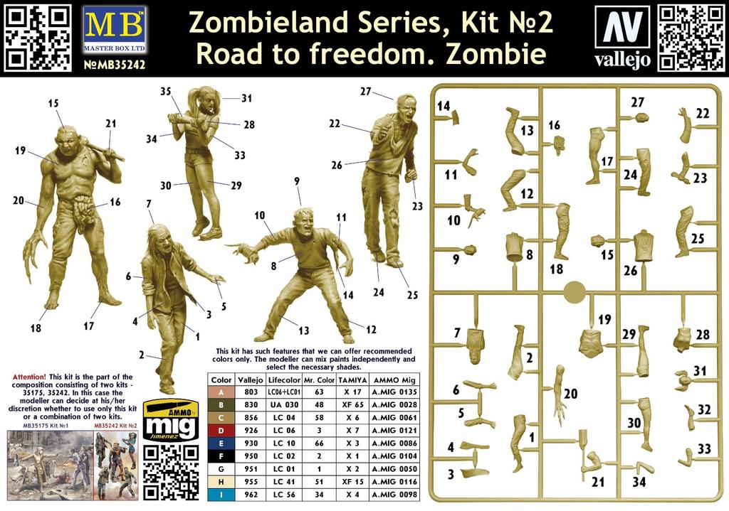 Master Box Zombieland Series 4 Male Zombies 1 Female Zombie Plastic Model MB35242 1/35 + (People)