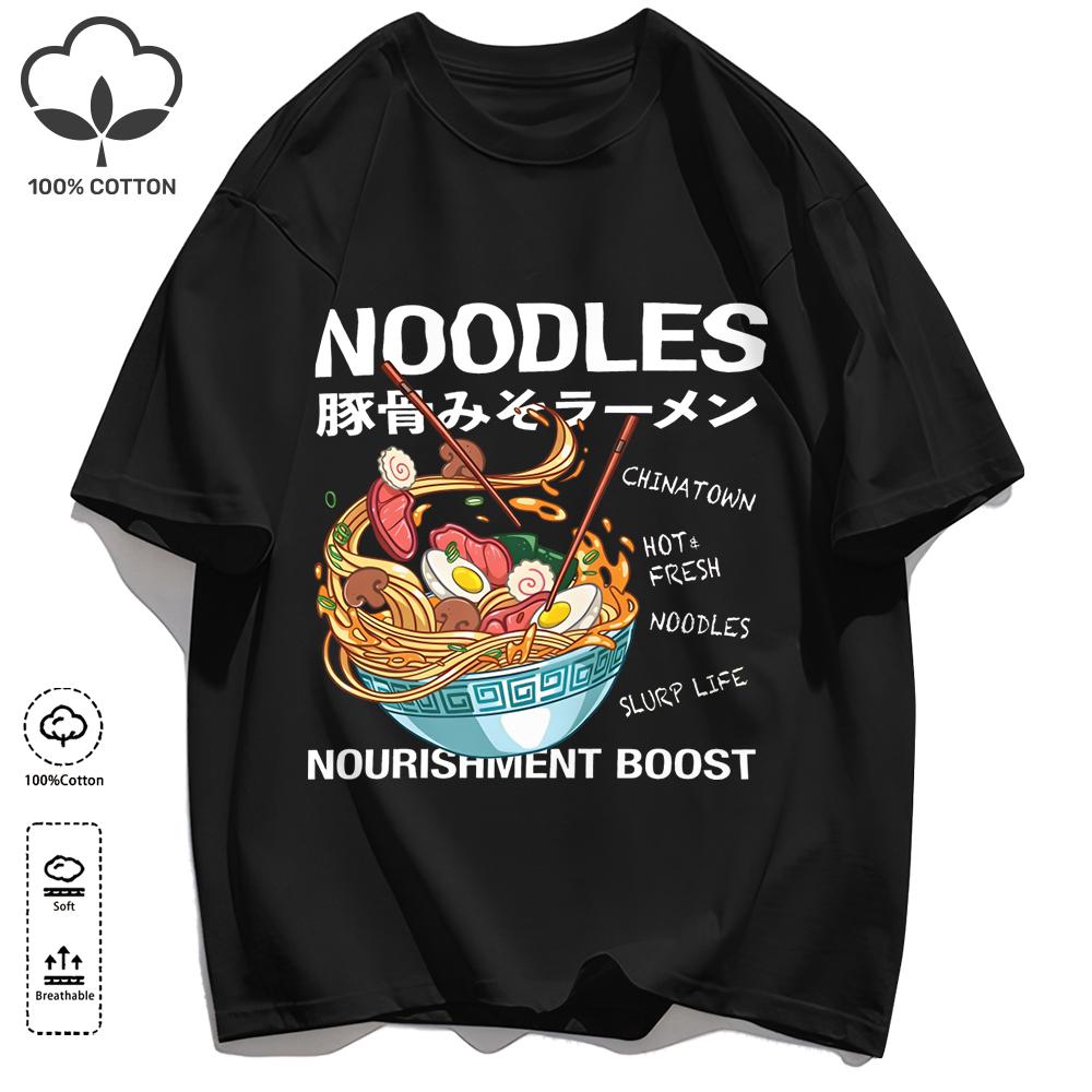 Delicious Pork Bone Lamian Noodles Unisex Retro T-Shirts Casual Cotton Tee O-Neck Fashion T-Shirt Loose Unisex Summer Basics Top
