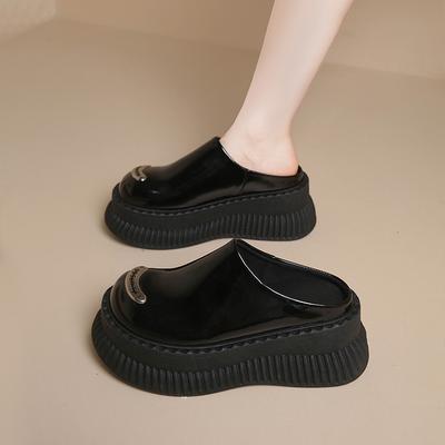 Модные мюли CRLAYDK для женщин, клиновидные шлепанцы без задника для ходьбы, домашние лоферы из кожи, увеличивающие рост, повседневные женские шлепки