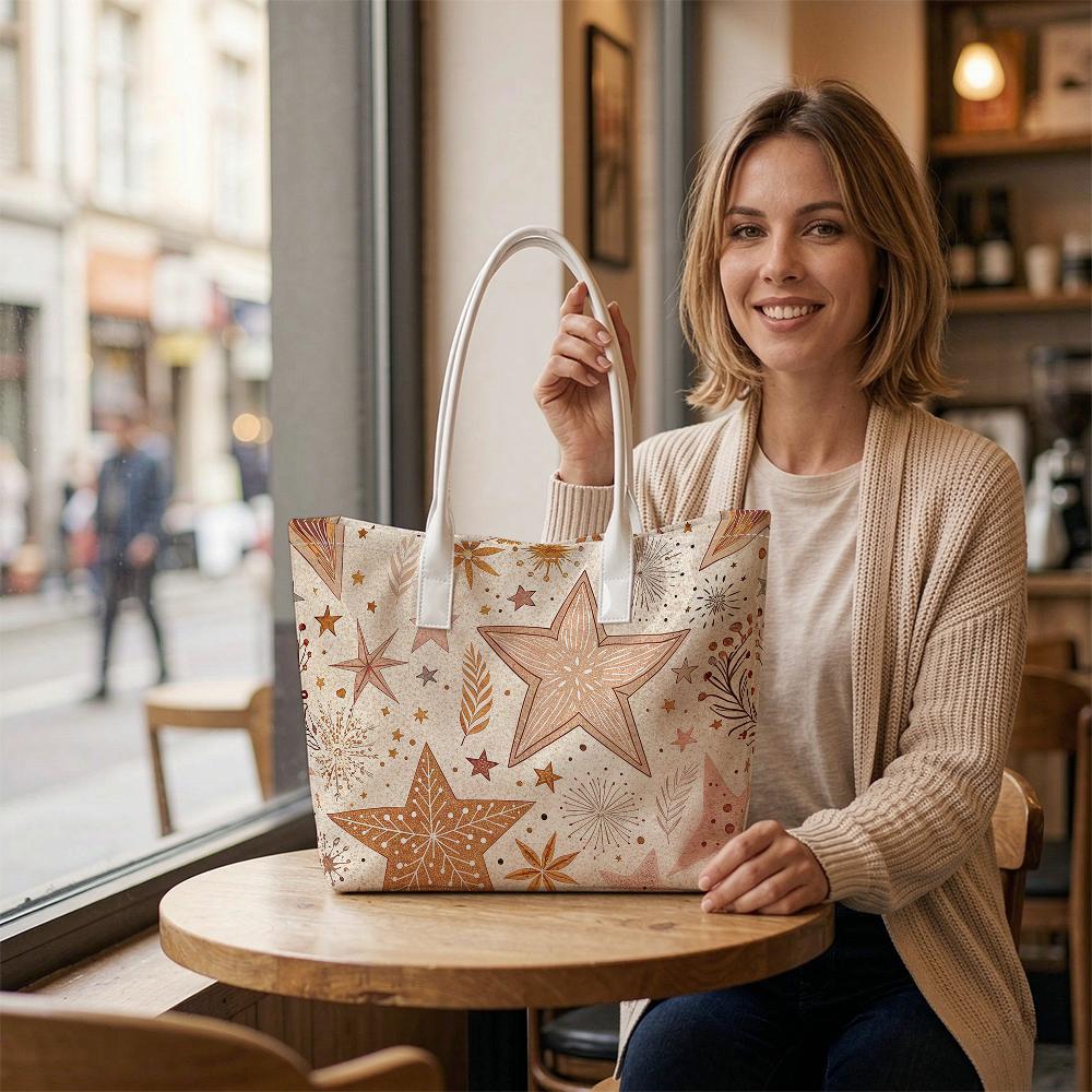 Boho Star Pattern Tote Bag Fashion Casual Portable Large Capacity Shoulder Handbag for Daily Use